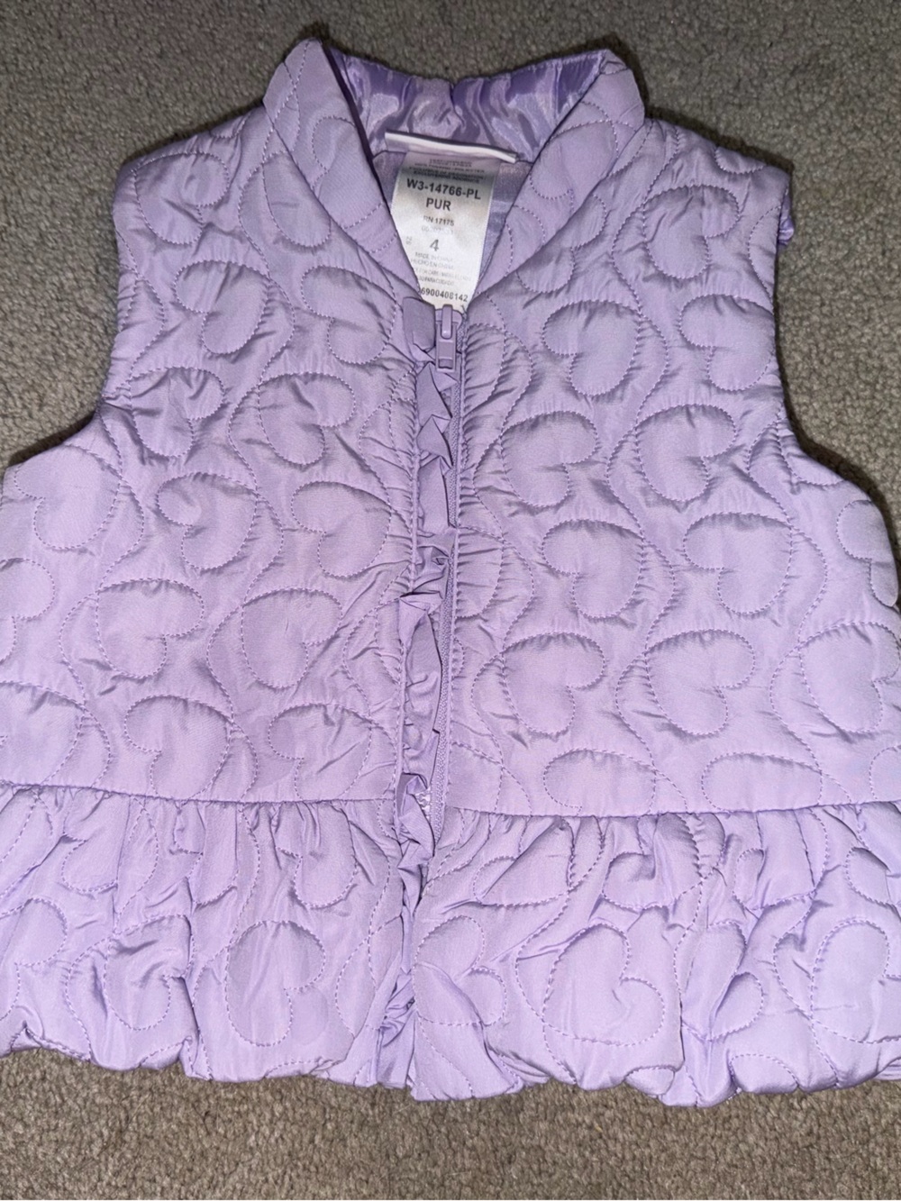 Toddler Girls Lilac Quilted Heart Vest